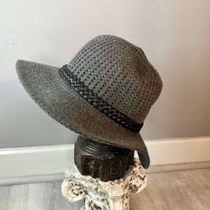 Floppy Wool Sun Hat with Braided Black Leather Trim Western Style Gray Color